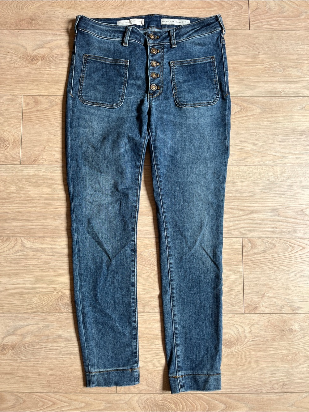 Pilcro and the Letterpress Slim Button-Fly Dark Blue Skinny Jeans. Flaws